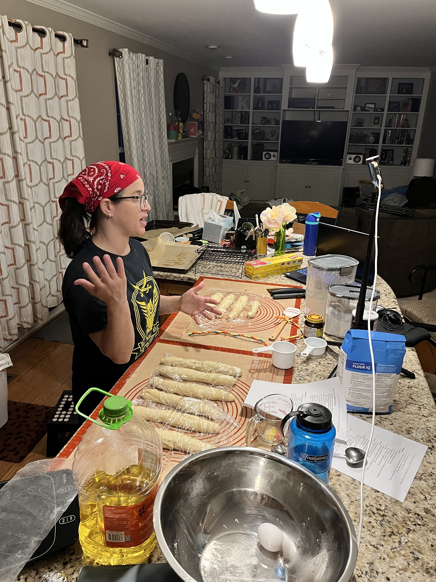 Samantha teaching a virtual challah making class.